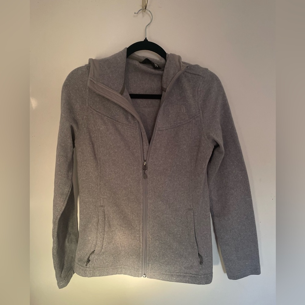 Gray Northface zip up fleece hoodie jacket